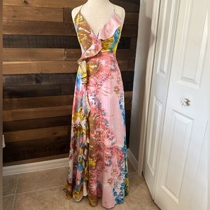 NWT Luxxel tie-dye maxi with slit and open back